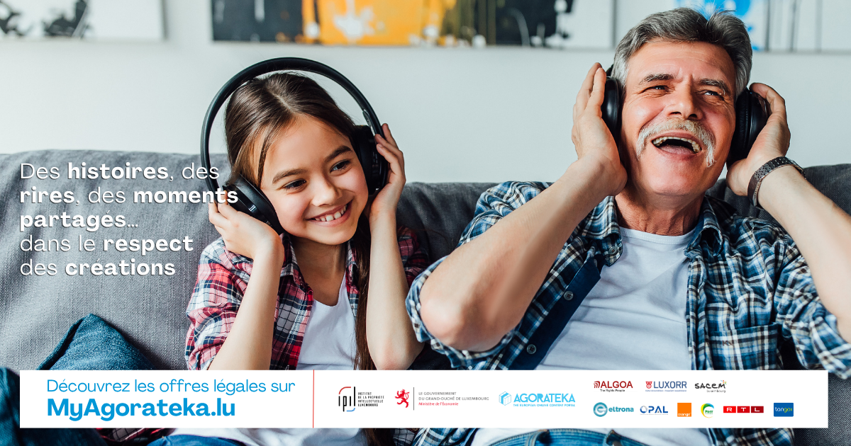 Image illustrant un slogan qui fait la promotion du site MyAgorateka.lu - Des histoires, des rires, des moments partagés... dans le respect des créations.